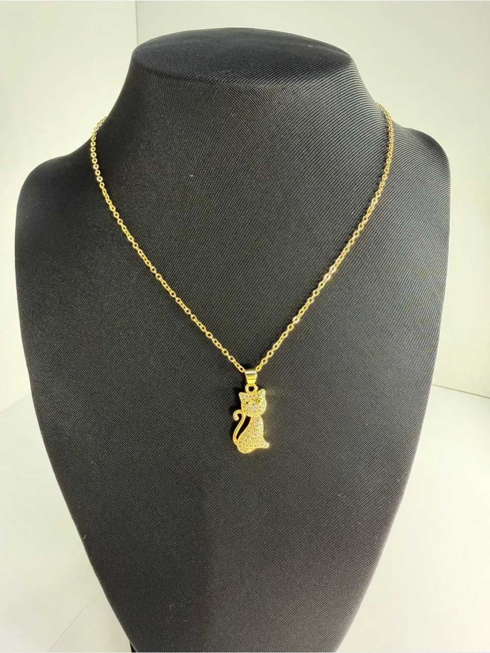 Gold Cat Pendant Necklace - Sparkling Cat Charm for Cats Lovers #stainless steel